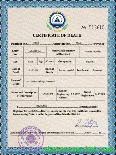 Cabo Verde death certificate PSD template
